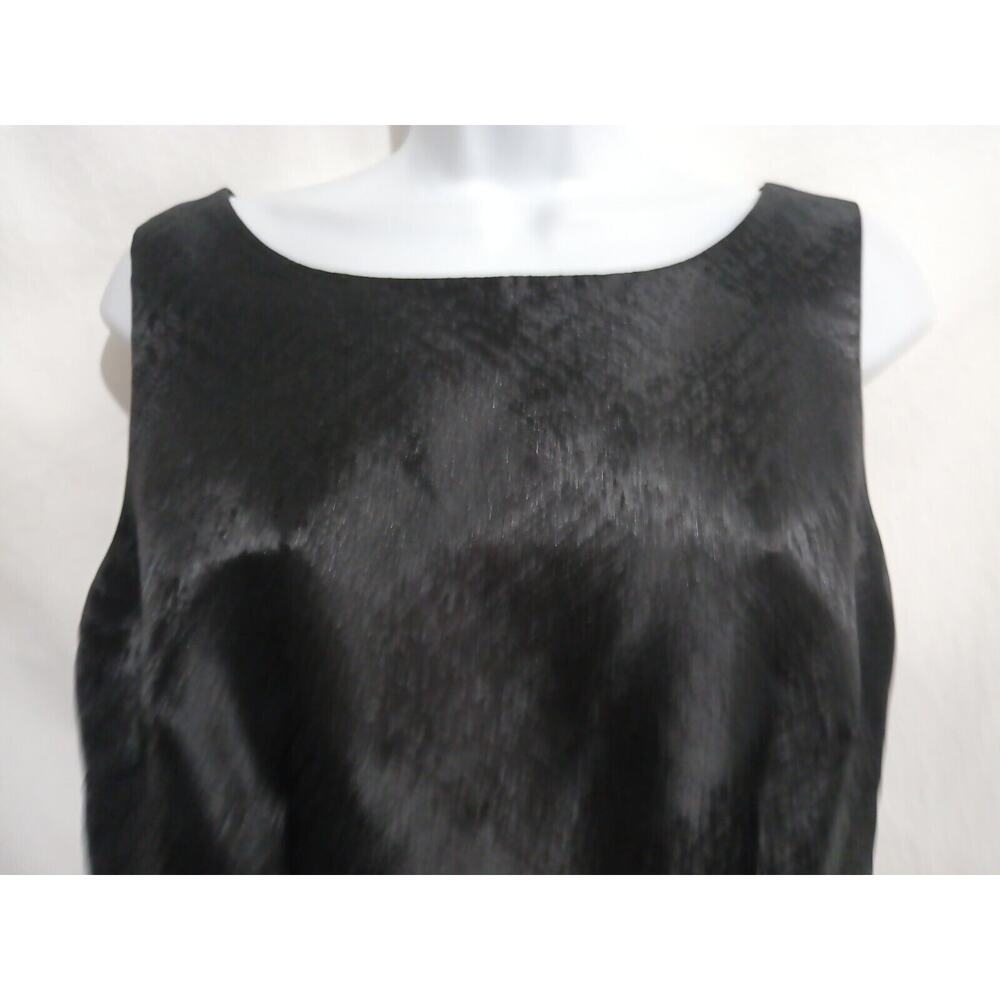 Danillo Size 8 Sleeveless Black Patterned Shift Dress Wet Look Shiny